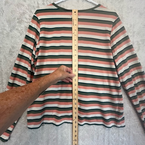 PACT 100% Organic Cotton Striped Top Jersey Sz XL Salmon Green Cream - Picture 12 of 14